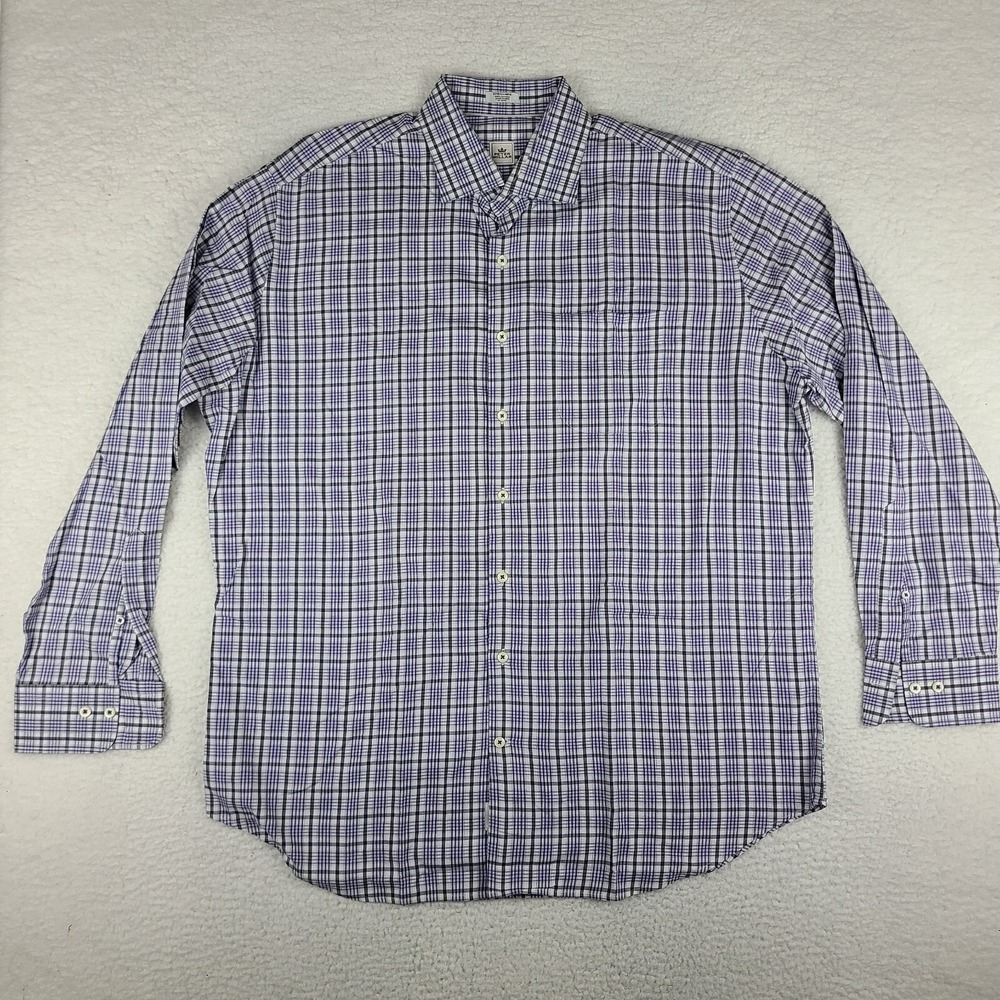Peter Millar Shirt Mens XL Black Purple Plaid 100% Cotton Dress Button Up